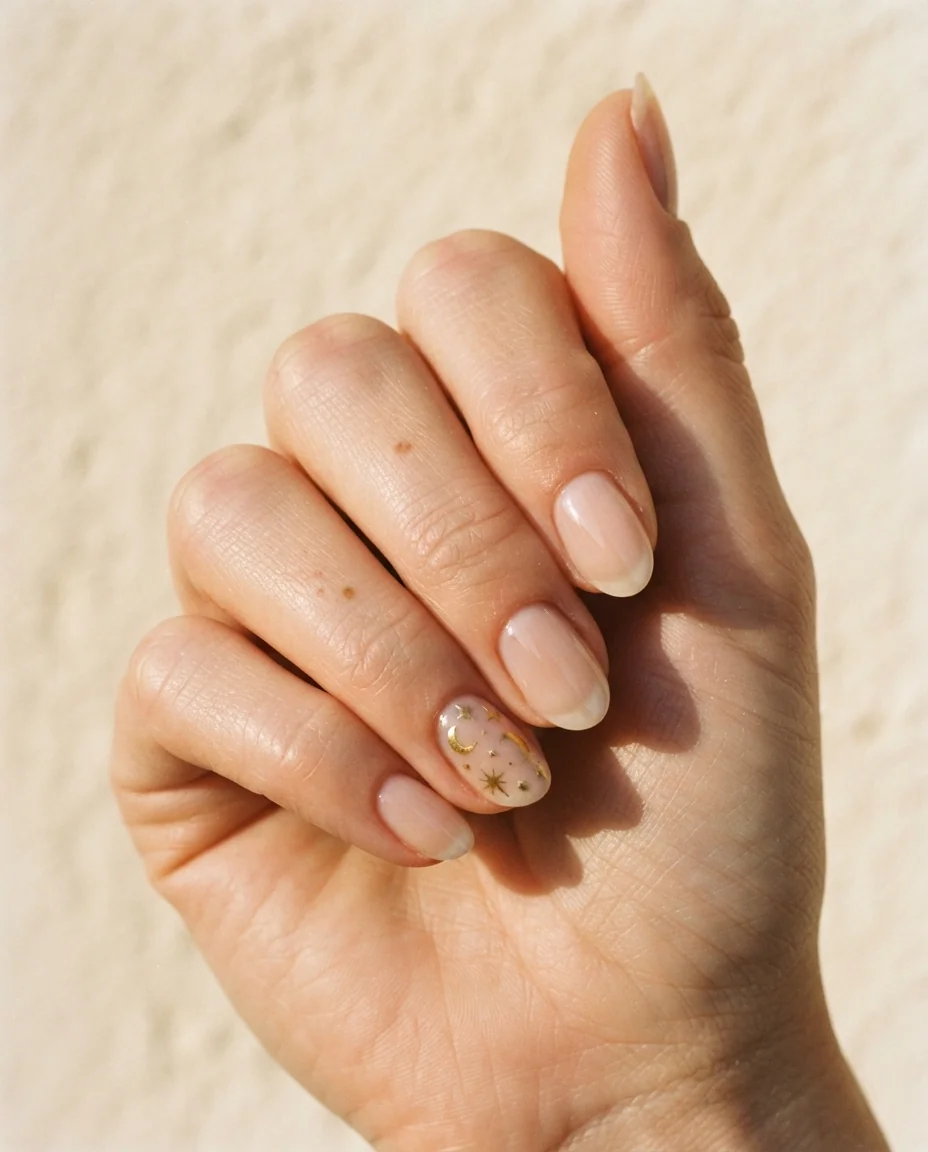 Translucent Gold Accent Manicure