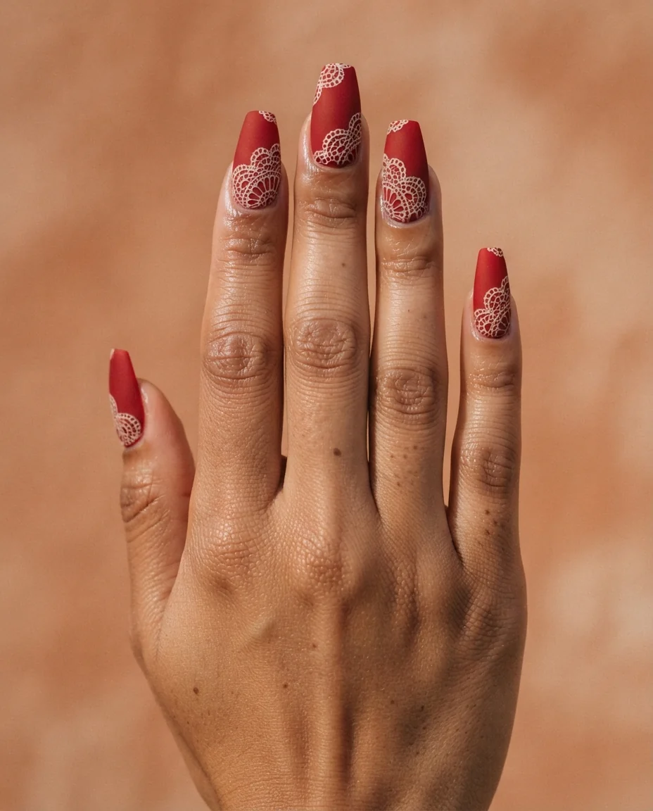 Velvet Scarlet Lace Manicure