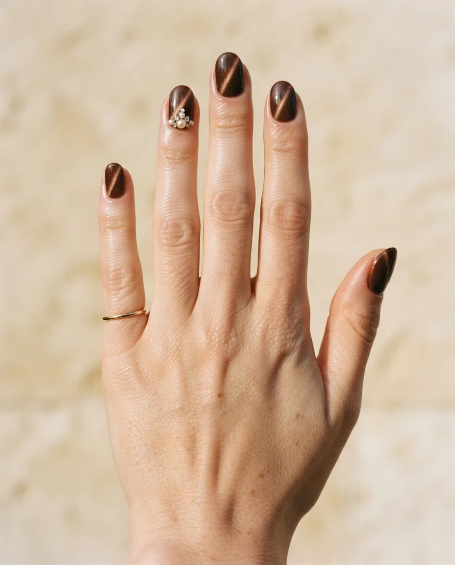 Chocolate Cat Eye and Pearls
