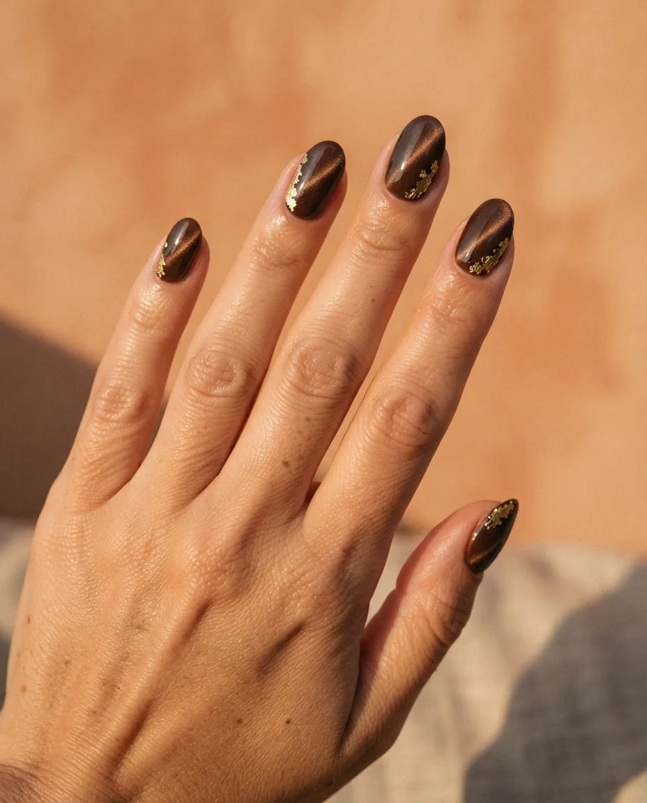Gilded Cocoa Cat Eye Nails
