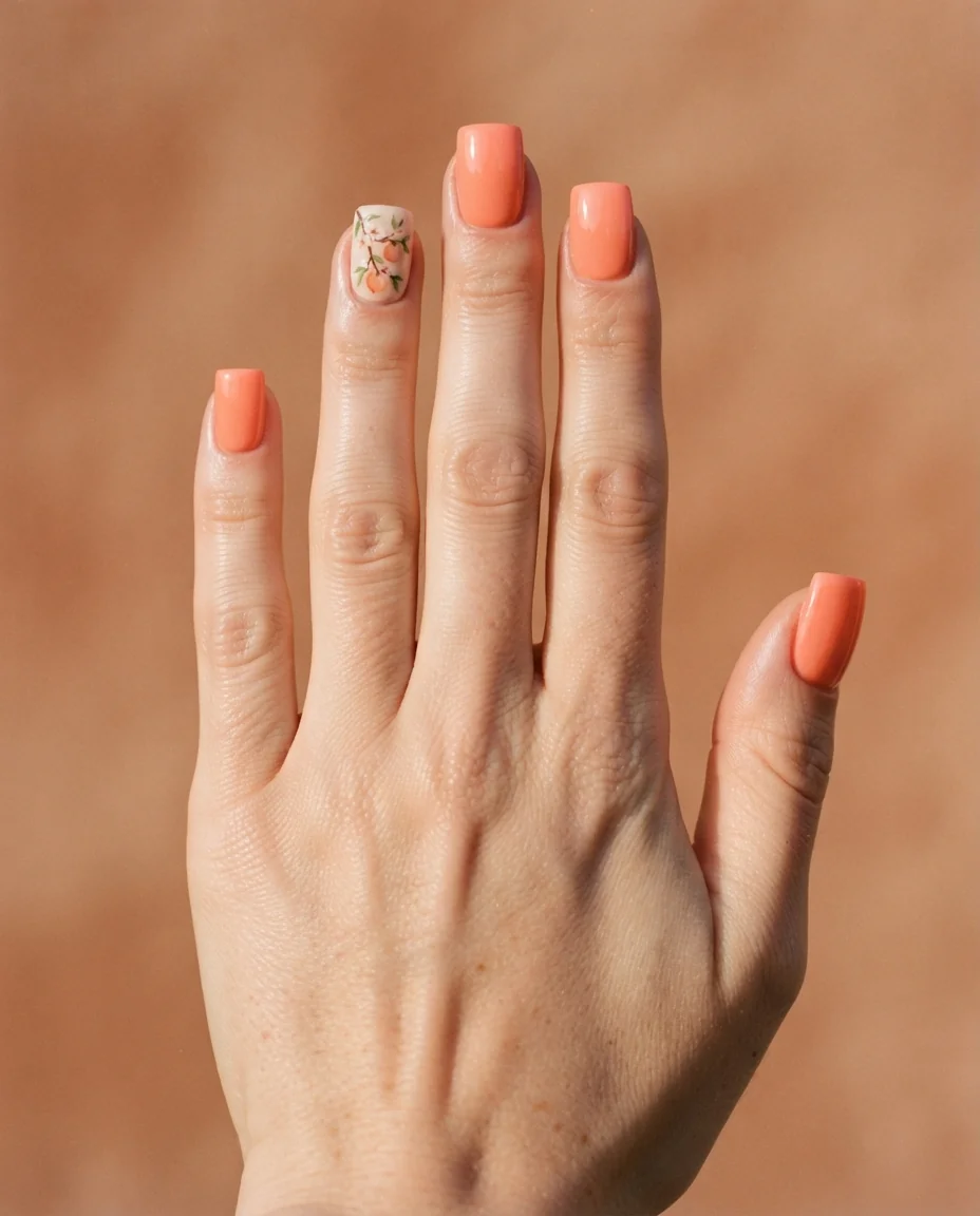 Peach Orchard Accent Nails