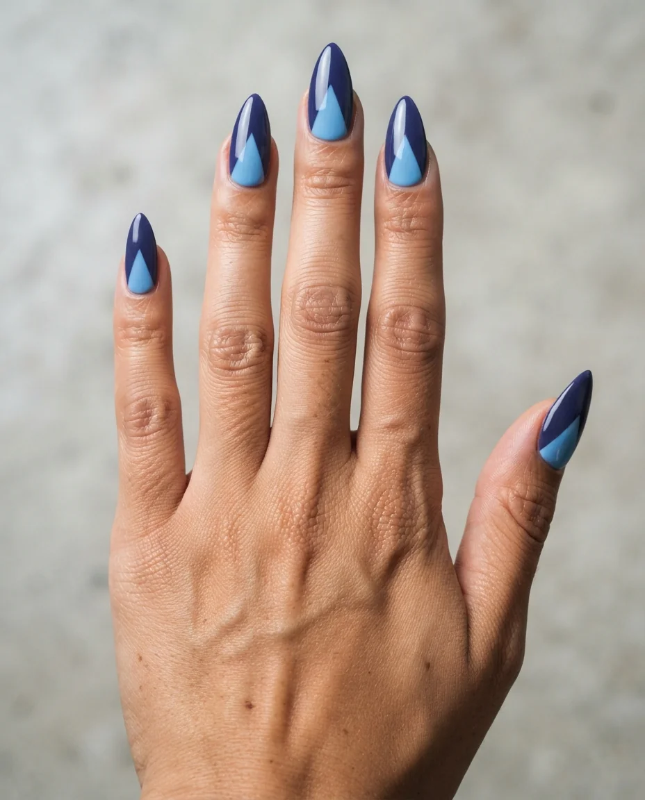 Geometric Cobalt Stiletto Nails