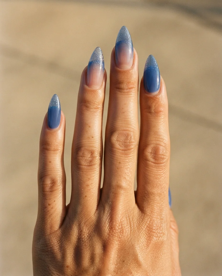 Glinting Indigo Stiletto Nails