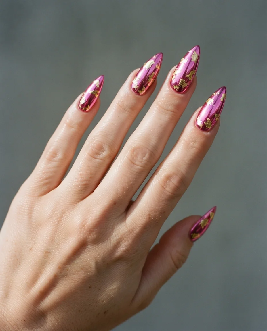 Fuchsia Mirror and Gold Leaf