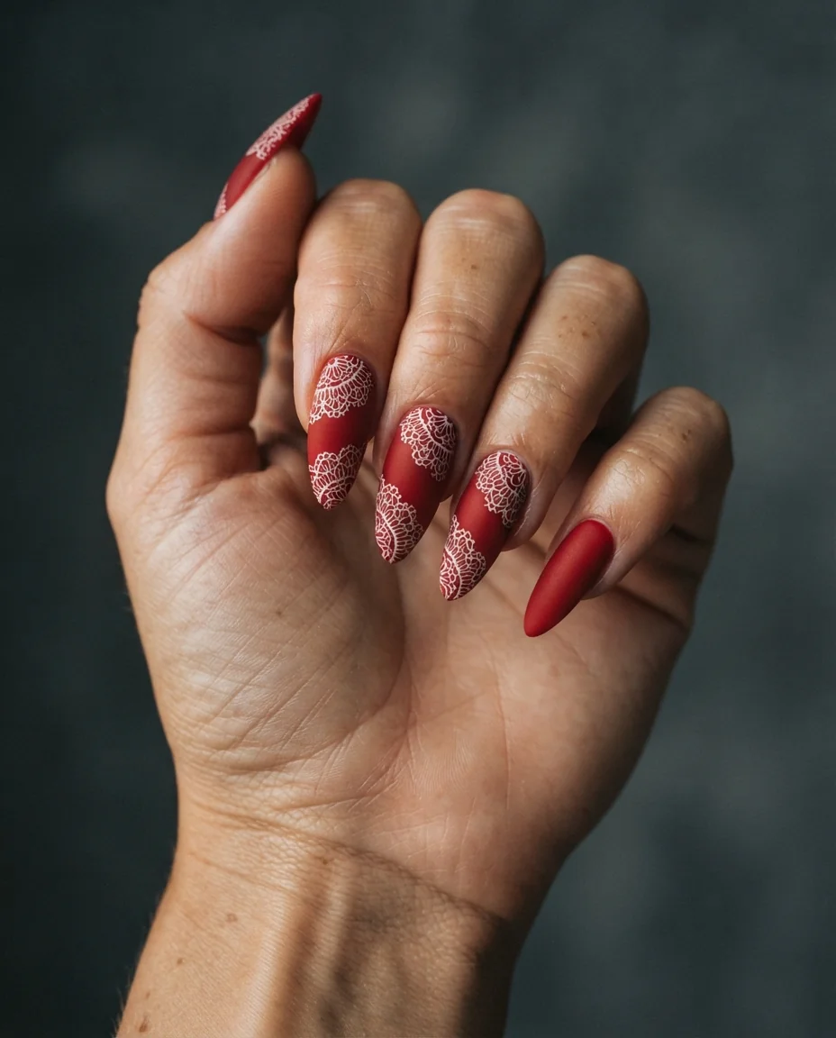 Crimson Lace Velvet Stilettos