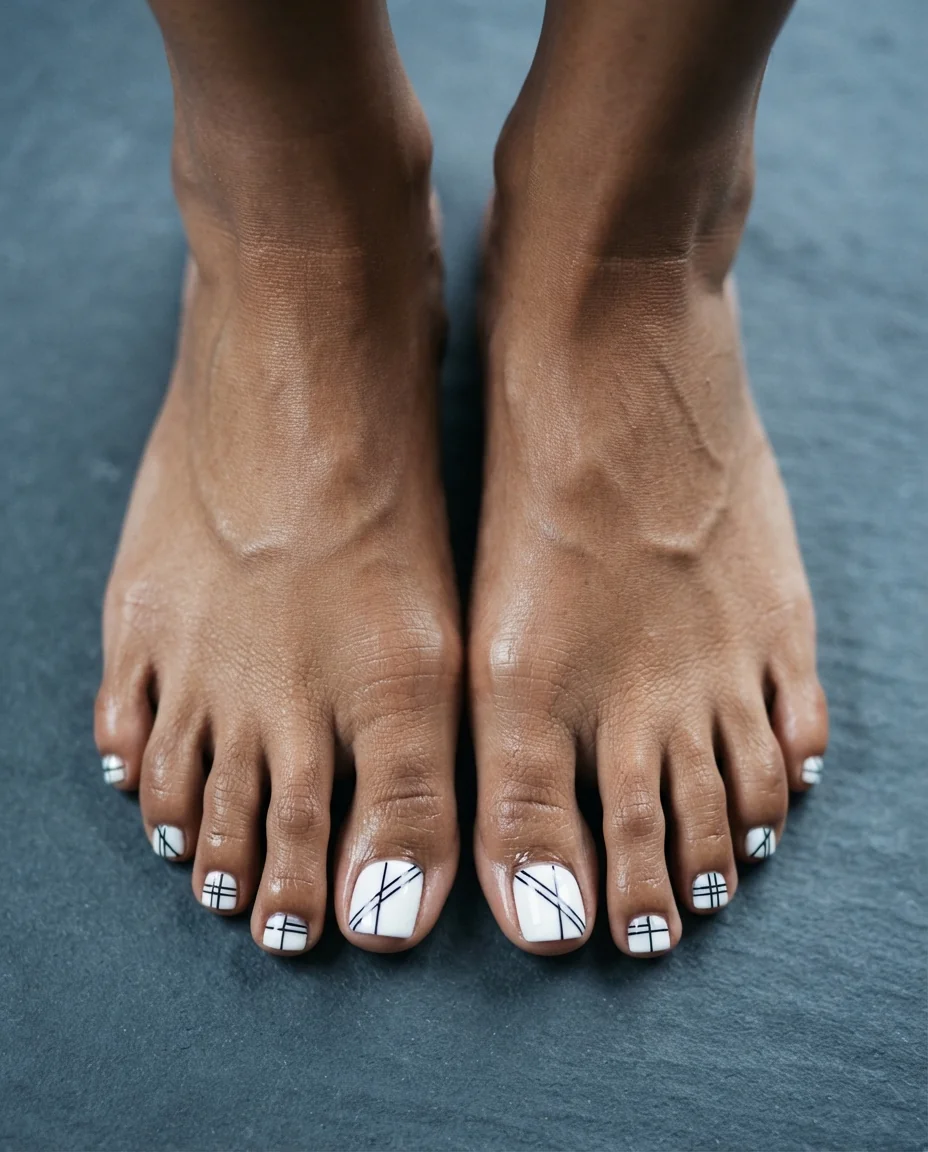Geometric White Graphic Pedicure