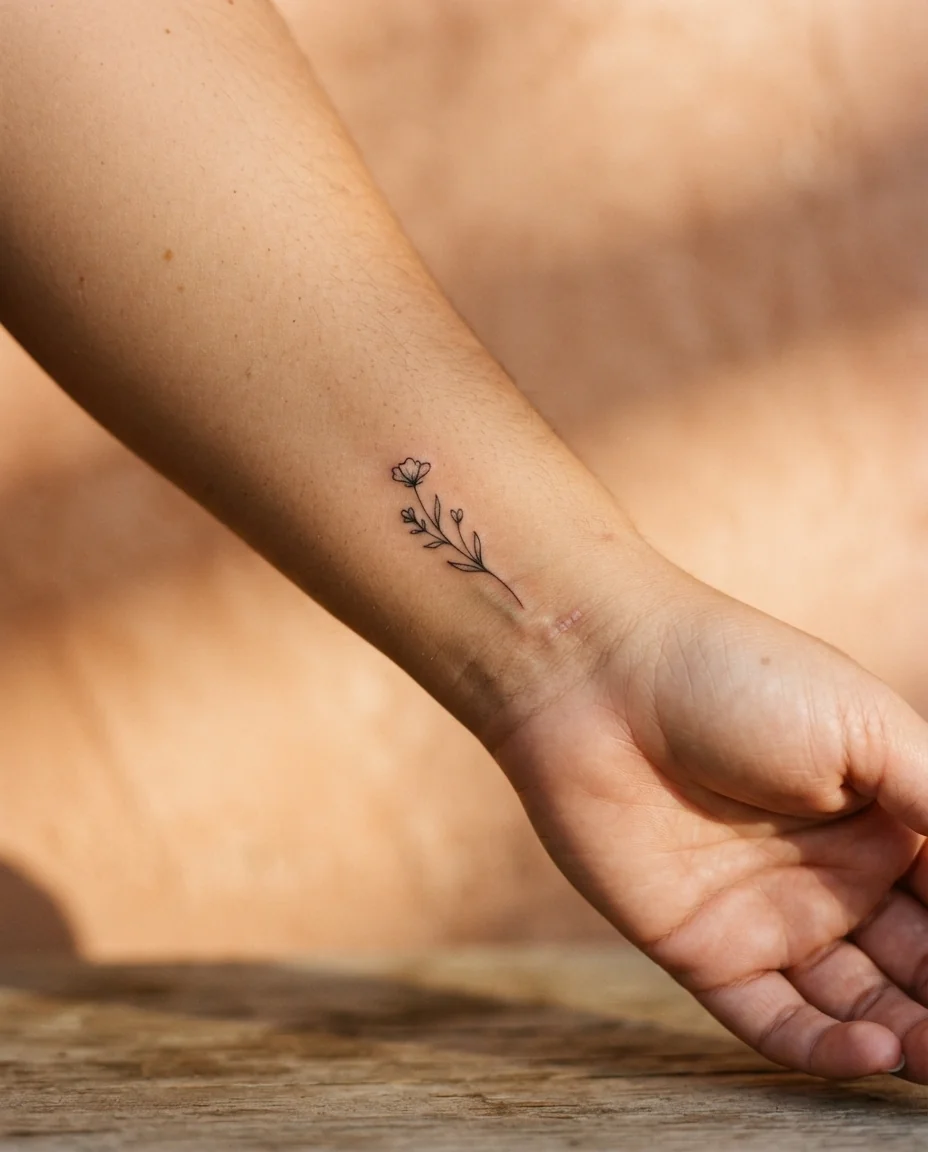Minimalist Wildflower on Golden Skin