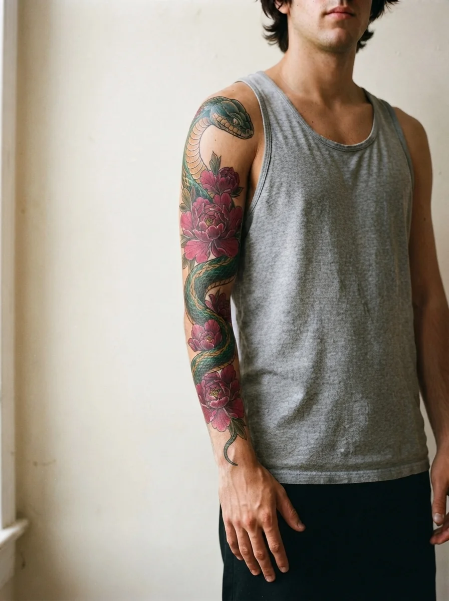 Serpent and Peonies