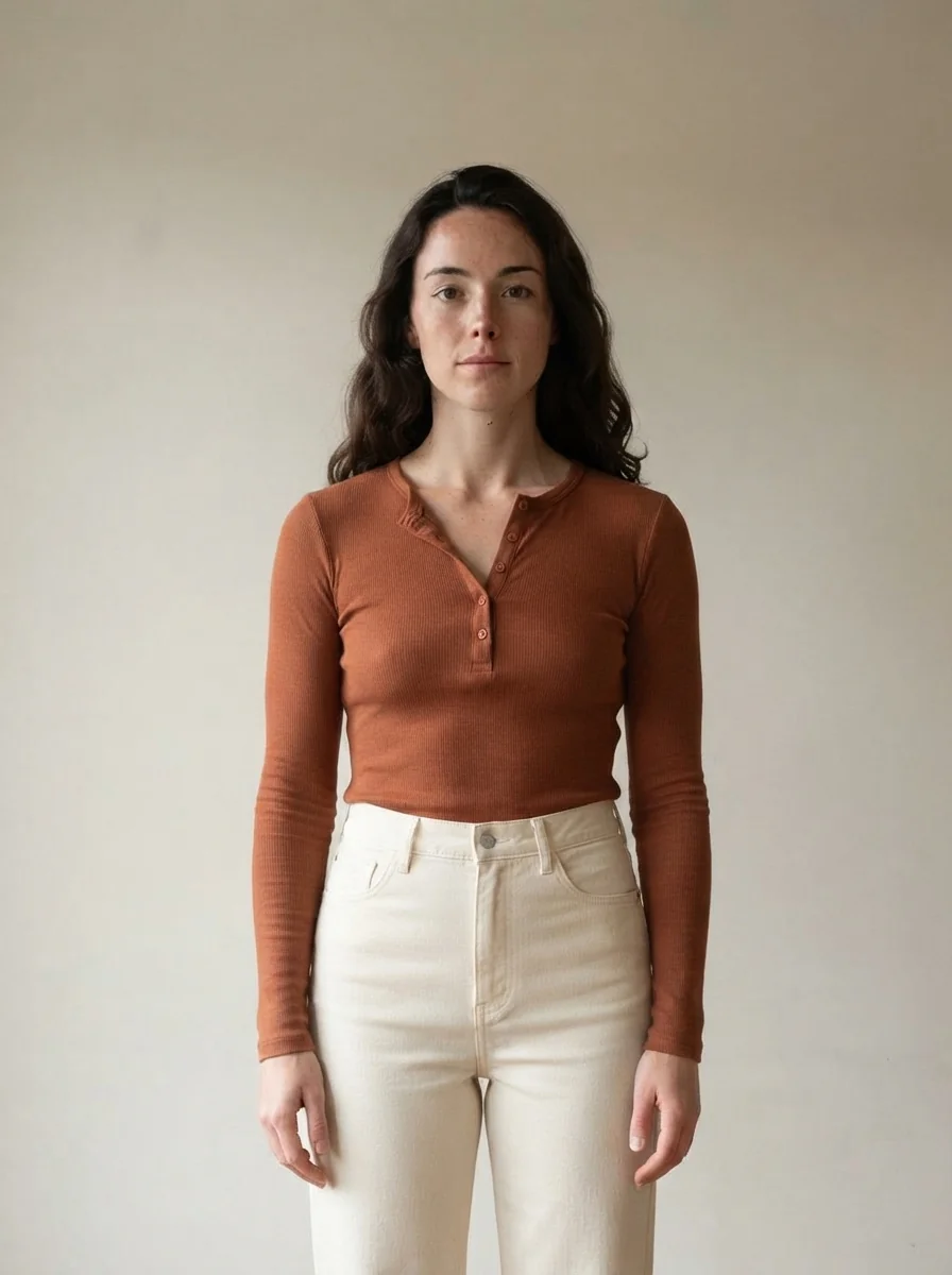 Rust Ribbed Henley